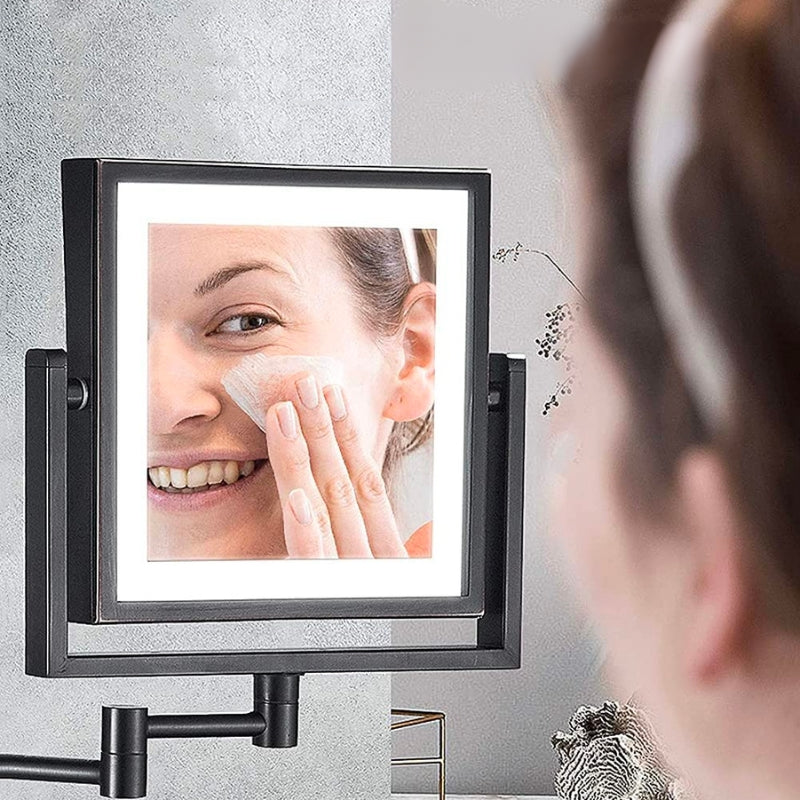 Wall Mounted LED Makeup Mirror Black 1X 3X Magnifying Adjustable Arm