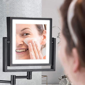 Wall Mounted LED Makeup Mirror Black 1X 3X Magnifying Adjustable Arm