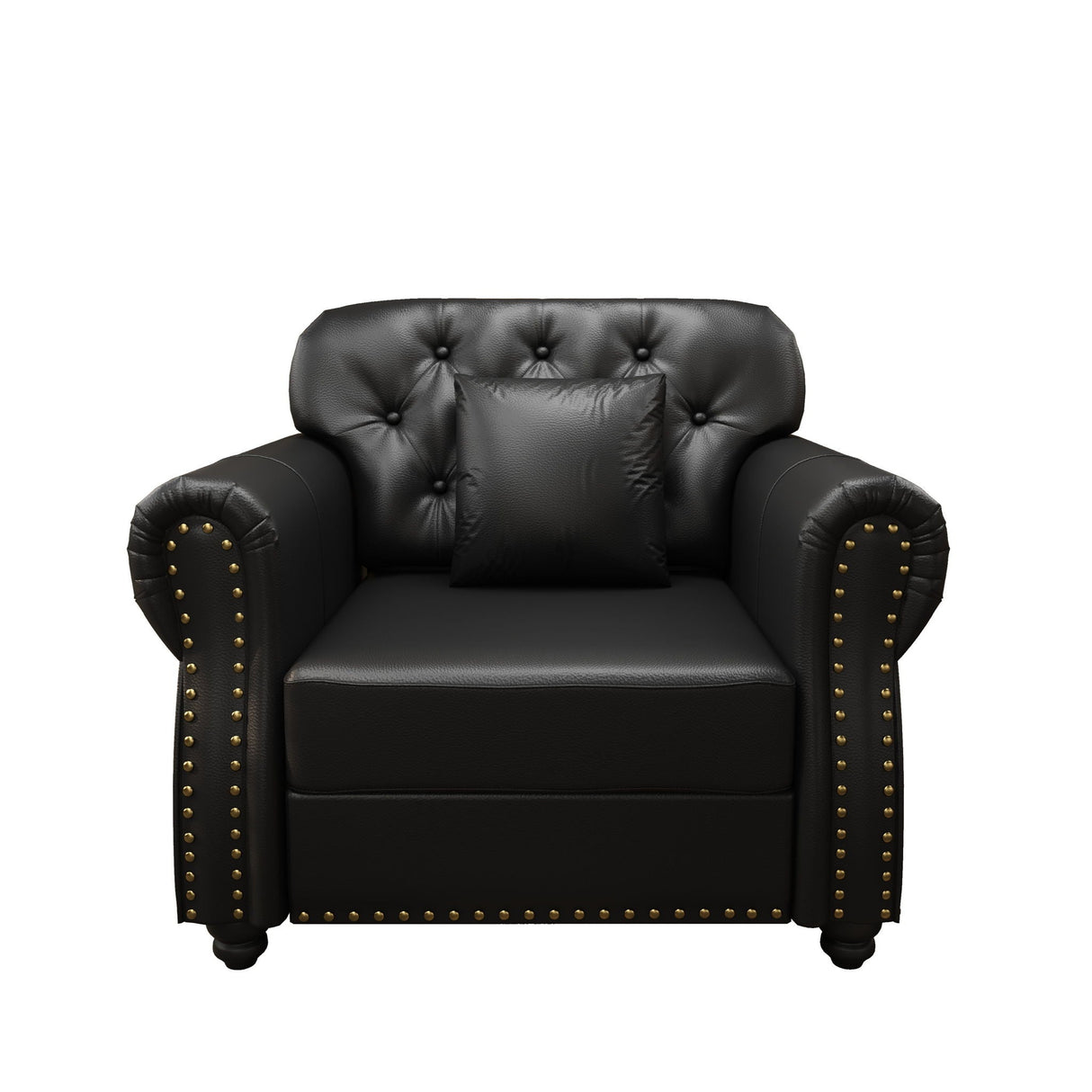 Sofa With Nailhead Trim And Rolled Armrests, Includes 1 Pillow - Black