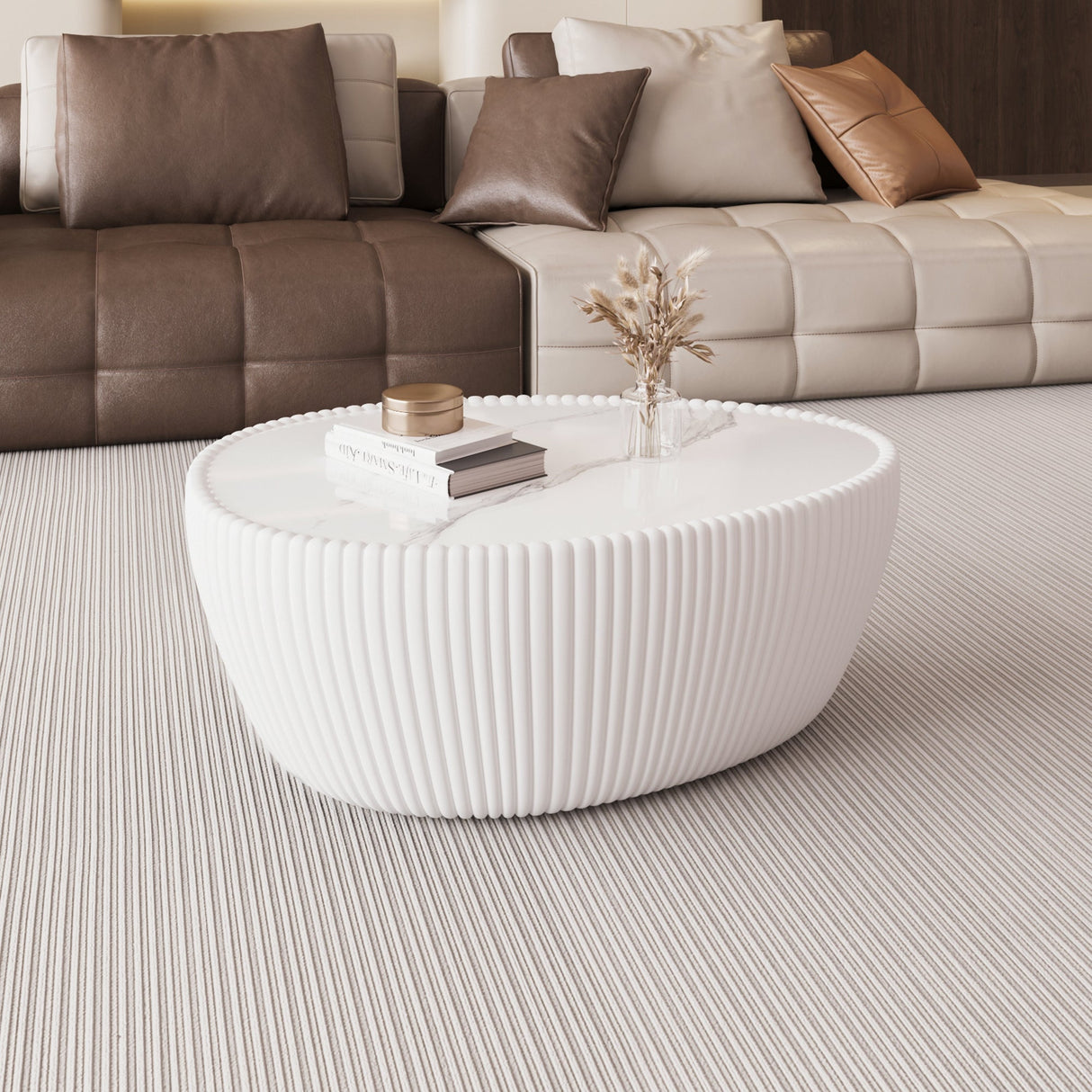 Light Sintered Stone Top Goose Egg Shape Table