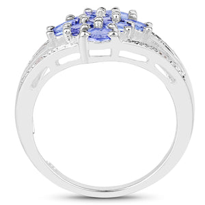 1.59 Carat Genuine Tanzanite and White Topaz .925 Sterling Silver Ring