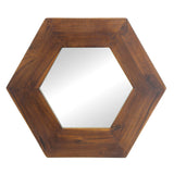 Hexagon Mirror With Natural Wood Frame