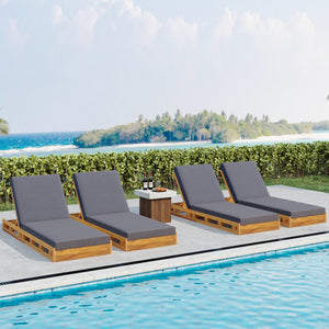 Lounge Chaise Set - Acacia Wood with Water-Resistant Cushions