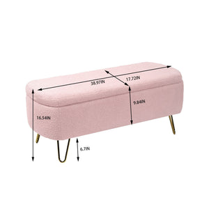 Storage Ottoman Bench For End Of Bed Legs, Modern Camel Faux Fur Entryway Bench Upholstered Padded With Storage For Living Room Bedroom