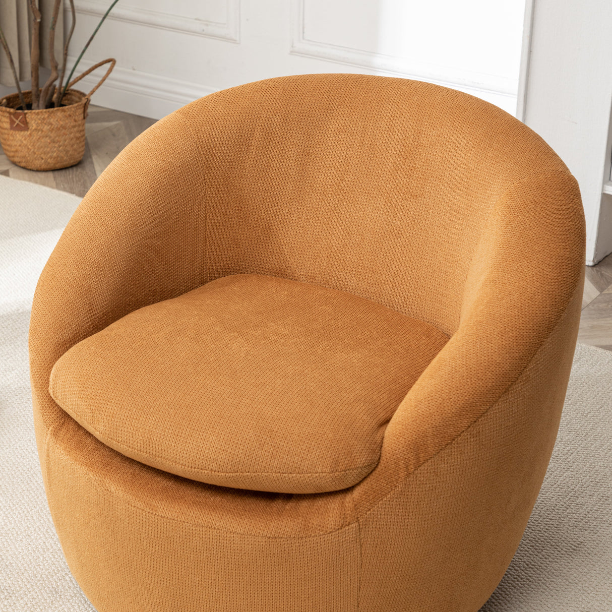 Winnie Modern Teddy Fabric Swivel Barrel Chair