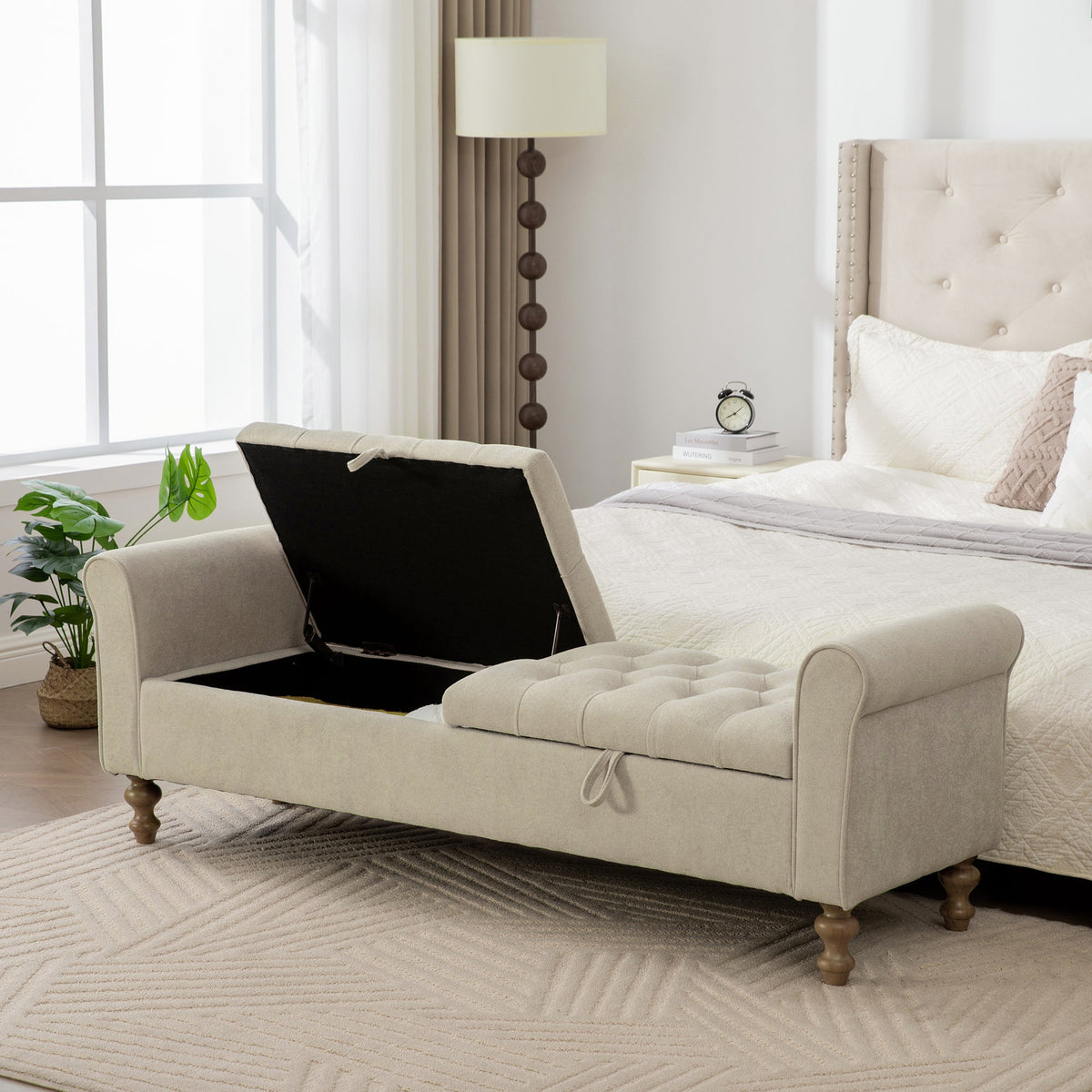 65.75" Wide Modern Upholstered Storage Bench