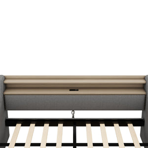 Twin Size Linen Upholstered Daybed with Storage Drawers and LED Lights