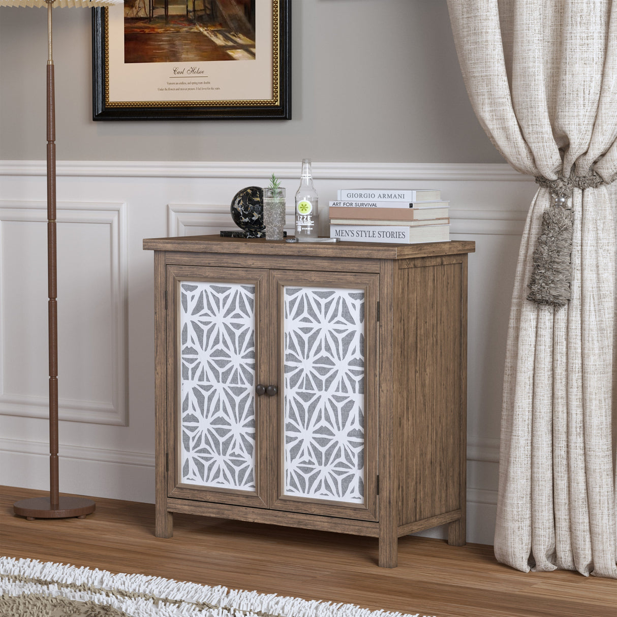 Rustic Natural Aged Brown Solid Wood Transitional Storage Cabinet – 31.89"