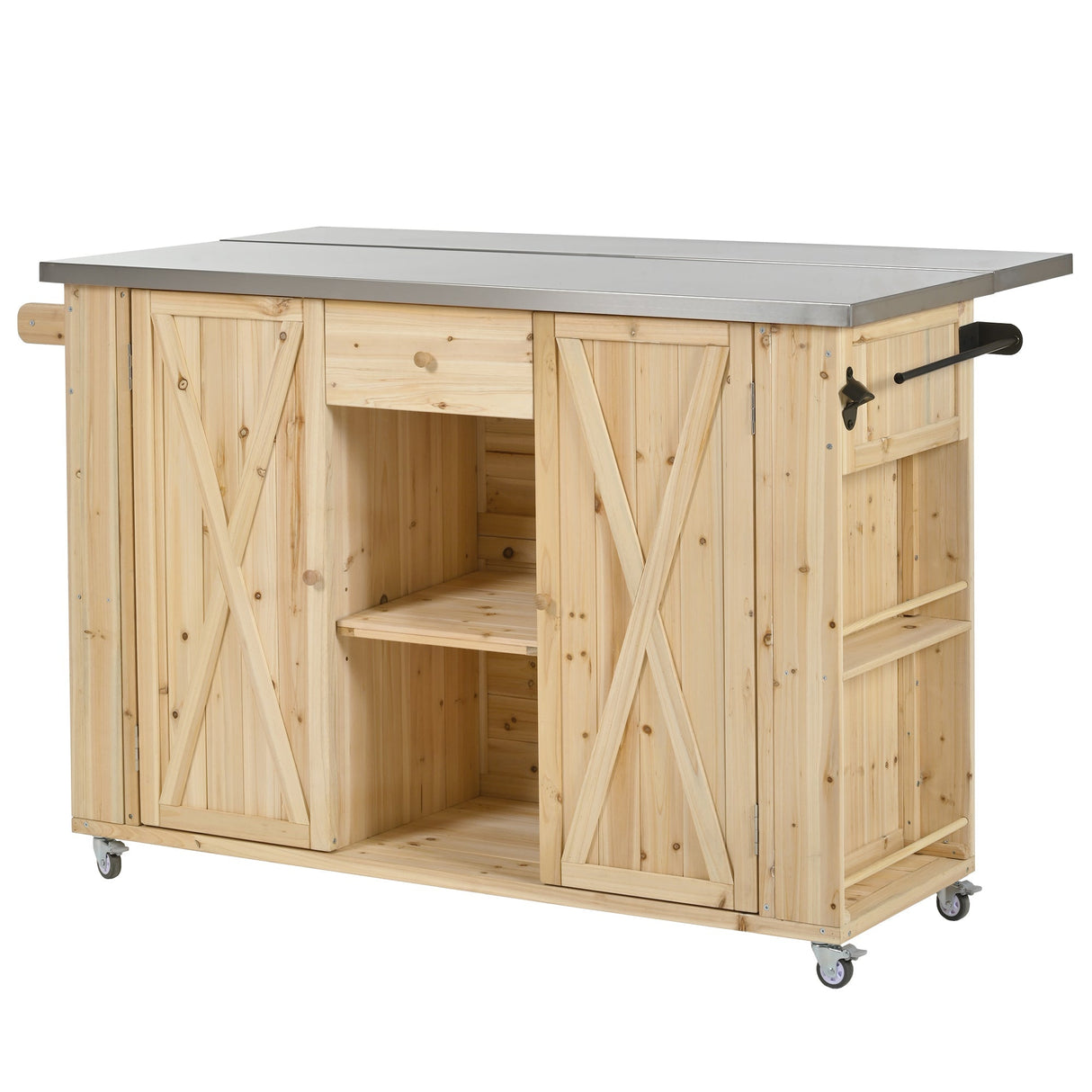 Outdoor Kitchen Island Fir Wood Kitchen Island with Stainless Steel Top