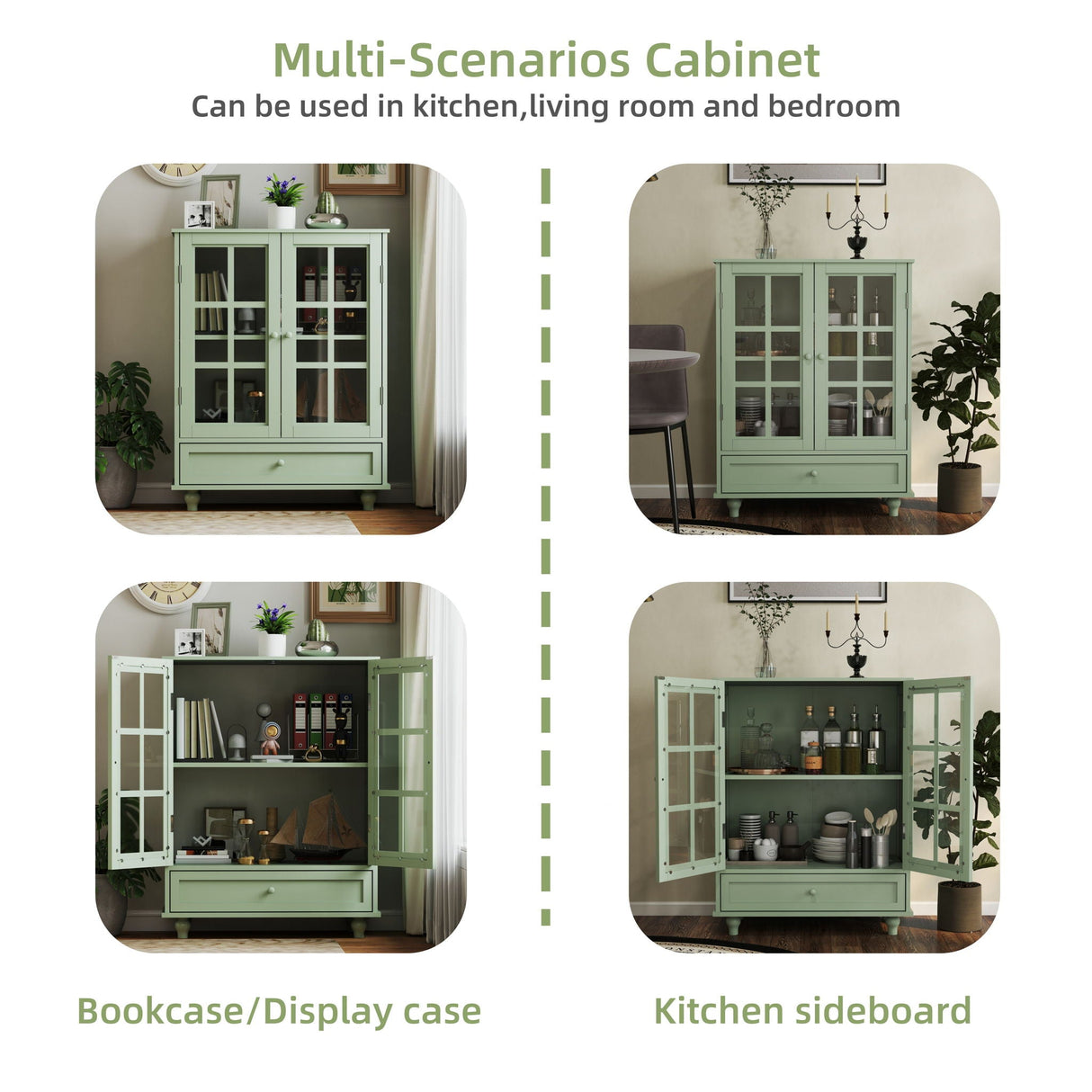 Minimalist Buffet Cabinet With Double Glass Doors And Drawer