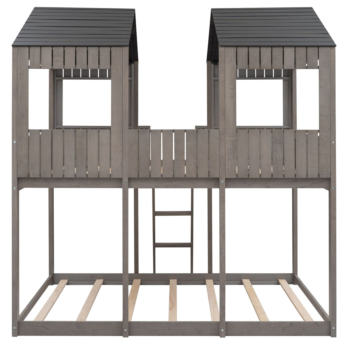 Bunk Bed With Roof, Window, Guardrail, Ladder