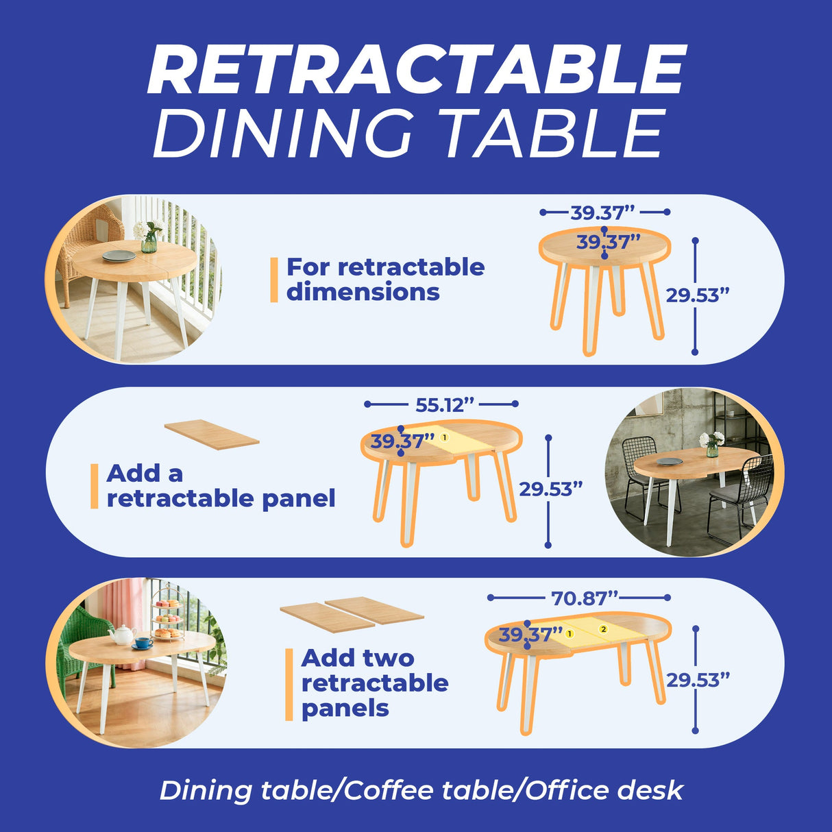Extendable Dining Table with Metal Legs