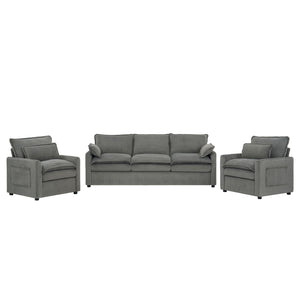 Modern Sofa Set With Double Layer Cushion And Side Storage Pockets