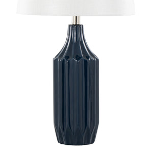 Stella 23" Contemporary Ceramic Table Lamp in Gloss Dark Blue Ceramic with White Shade