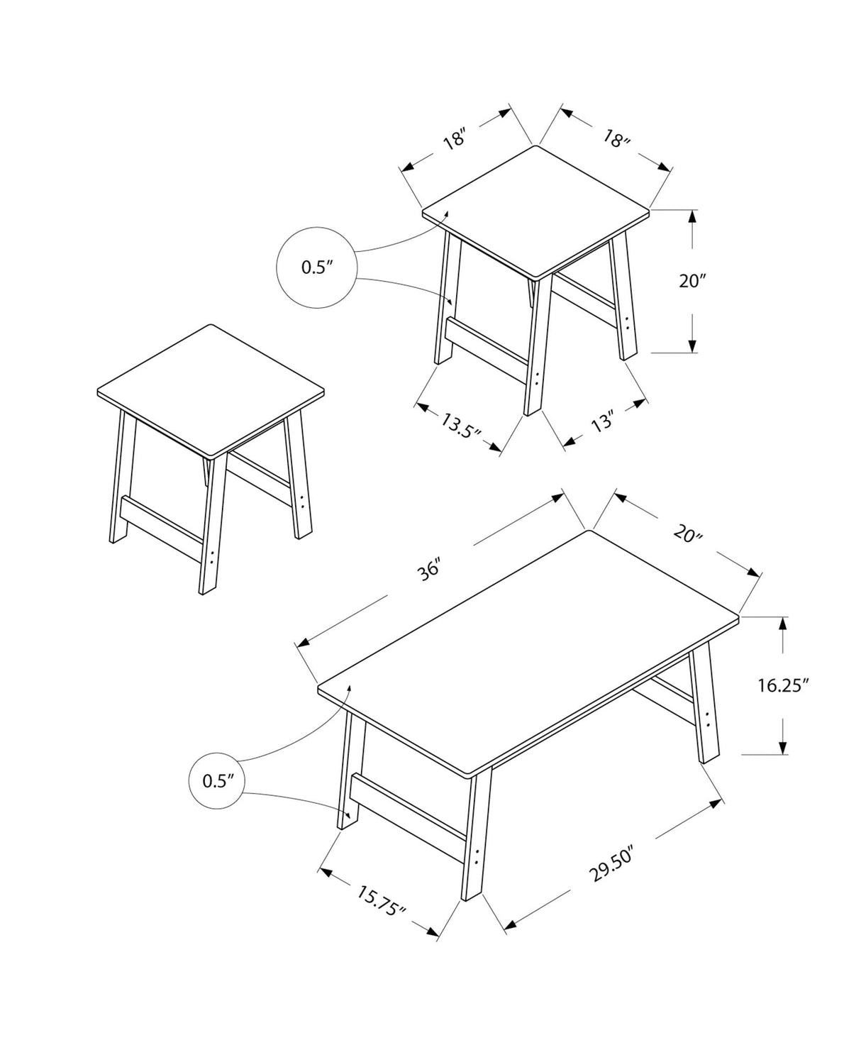 Table Set, Coffee, End, Side, Accent, Living Room Transitional (Set of 3)