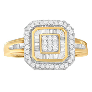 10K Yellow Gold 1/2 Cttw Diamond Square Cluster Cocktail Ring