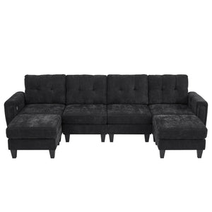 Modular Sectional Sofa With Movable Ottomans, USB Ports & Side Tables
