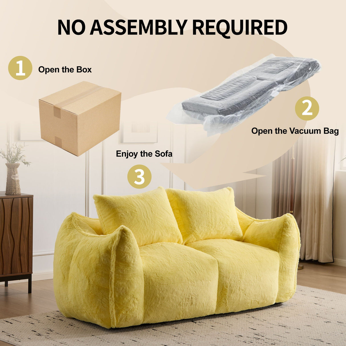 Giant Bean Bag Couch, Ultra Soft Fluffy Loveseat For Living Room