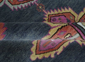 8.3x9.10 Hand Knotted Charcoal, Silver and Pink Traditional Heriz Wool Area Rug