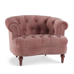 Victorian Tufted Upholstered Accent Chair with Nailhead Trim - Dark Red, Blue, or Pink