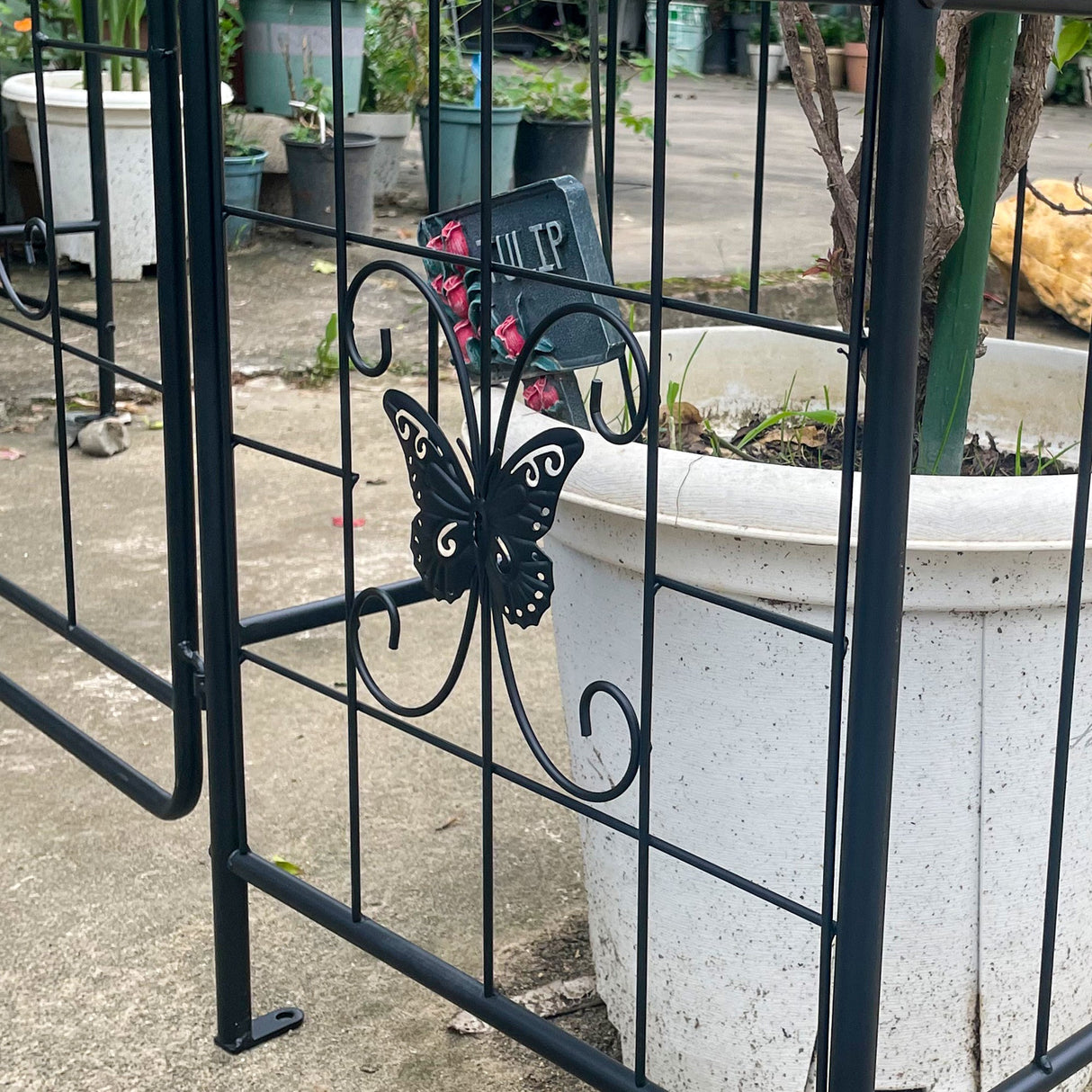 Garden Arch Arbor Trellis for Climbing Plants with Gate, Durable Metal Garden Arch Outdoor Wedding Arch, for Wedding Ceremony Party Plant Climbing Rose Vines Lawn Courtyard Patio Black, 7.15ft