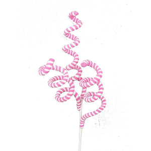 16" Peppermint Curly Chenille Pick: Pink & White