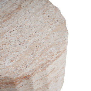 Outdoor / Indoor Lightweight Concrete Side Table, Cylinder Travertine Finish Accent Table - Beige
