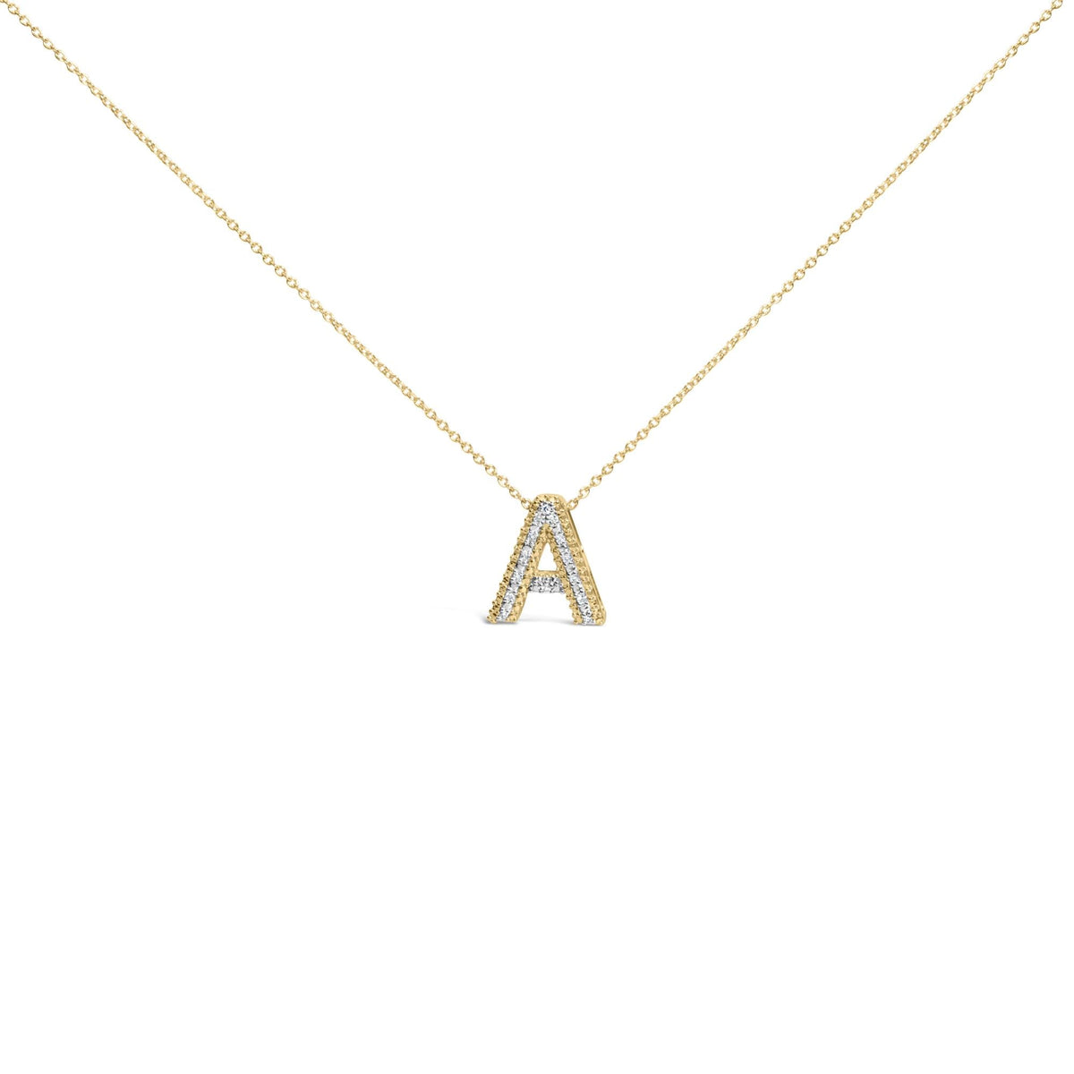 Yellow Gold Vermeil Diamond Accent "A-Z" Initial Bubble Pendant Necklace
