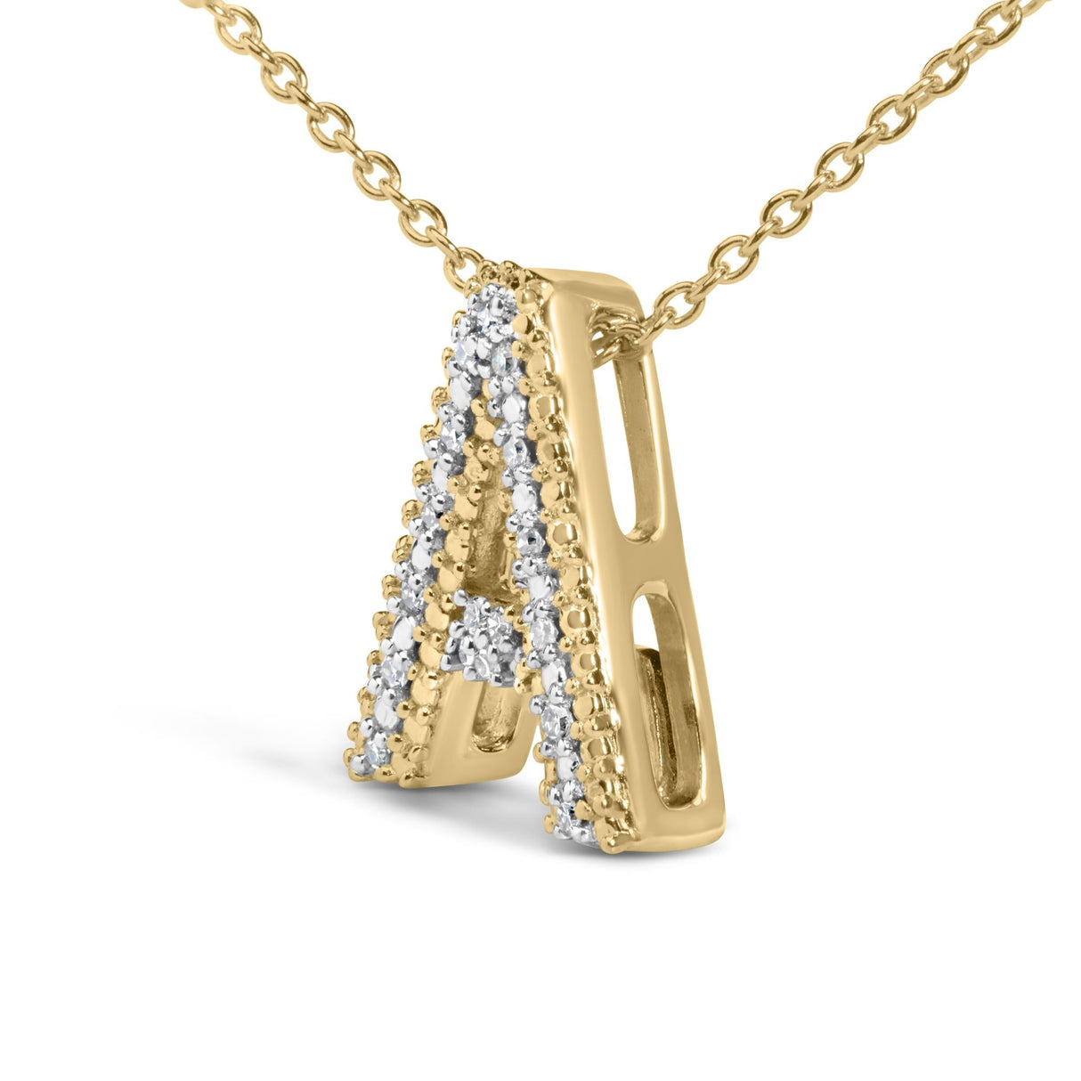 Yellow Gold Vermeil Diamond Accent "A-Z" Initial Bubble Pendant Necklace