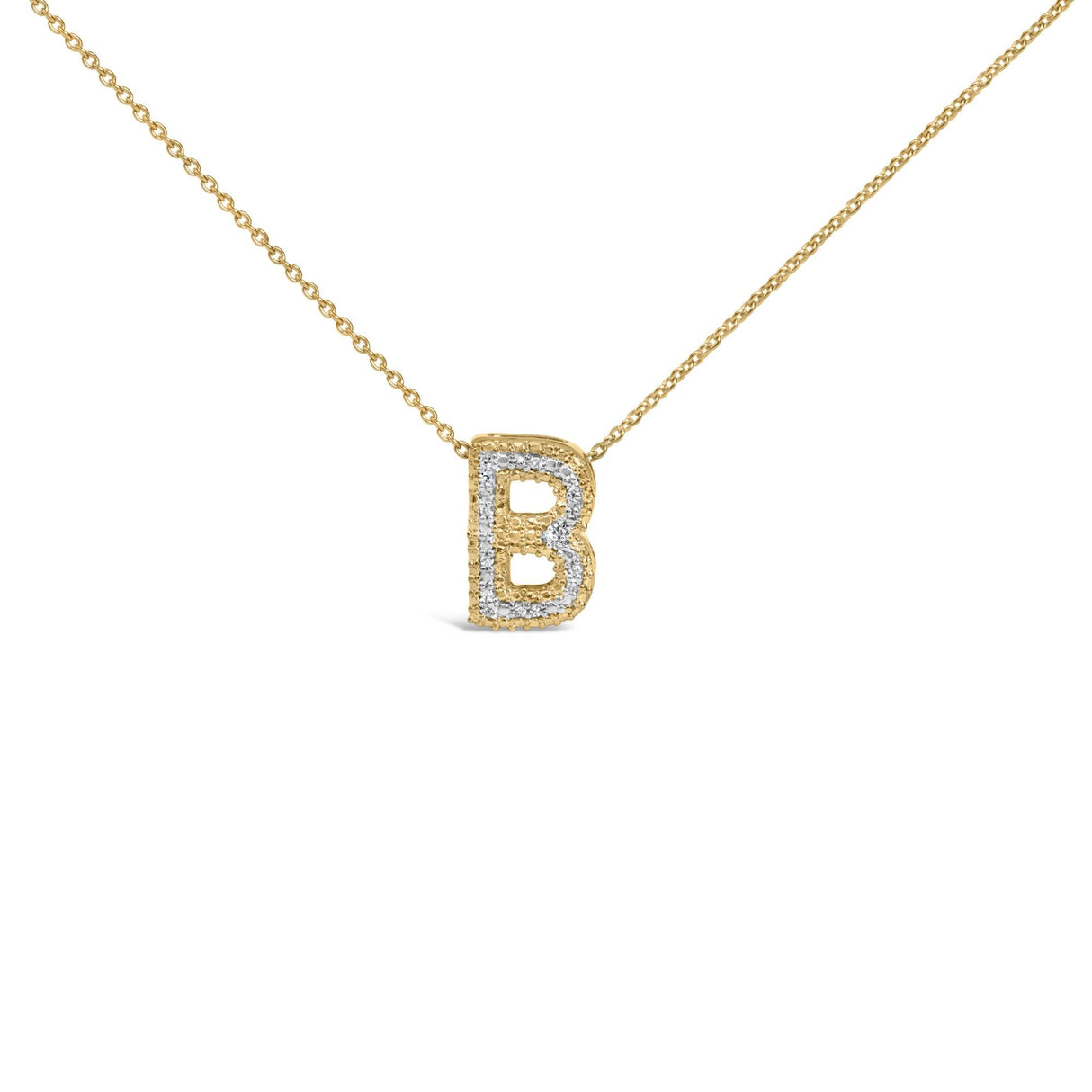 Yellow Gold Vermeil Diamond Accent "A-Z" Initial Bubble Pendant Necklace