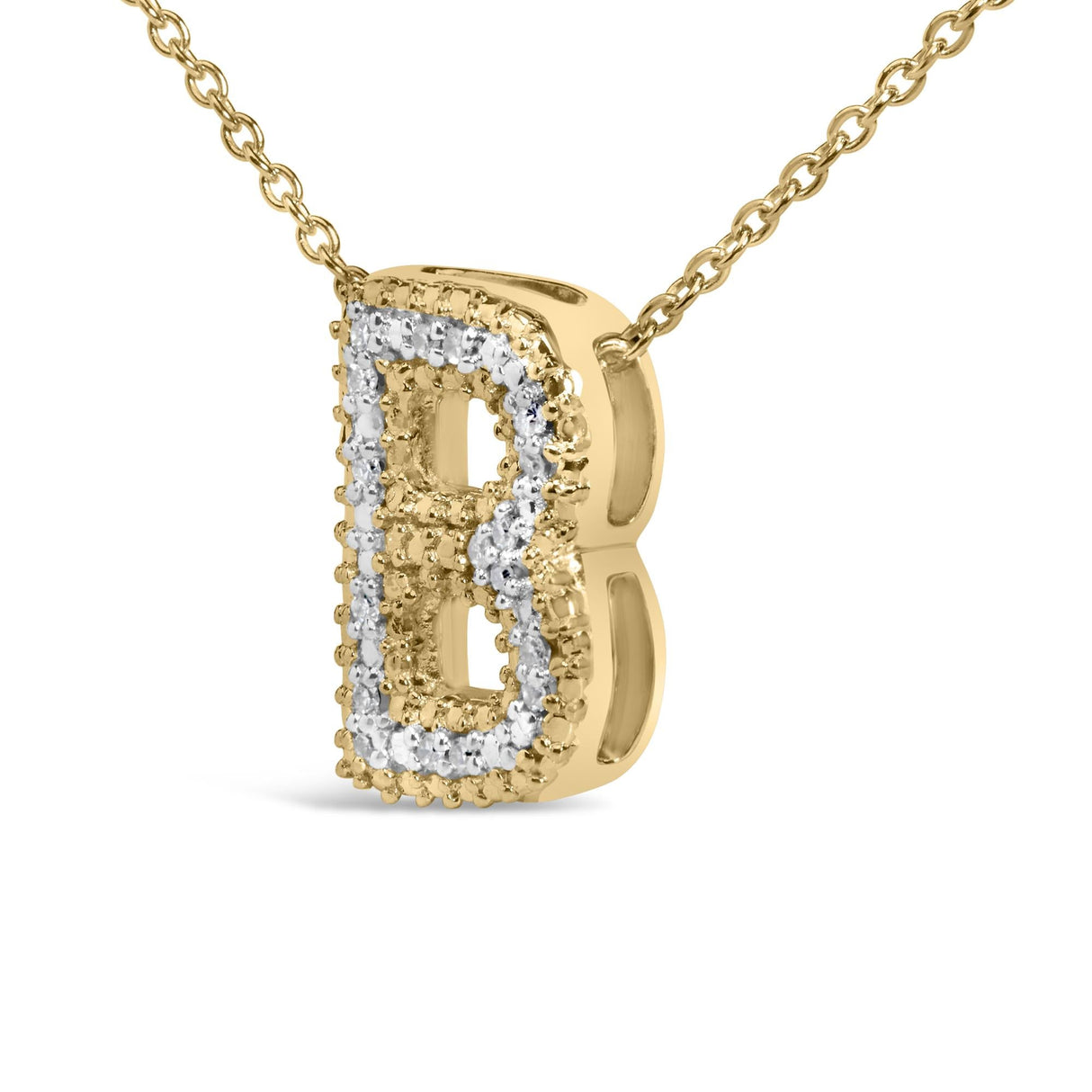 Yellow Gold Vermeil Diamond Accent "A-Z" Initial Bubble Pendant Necklace