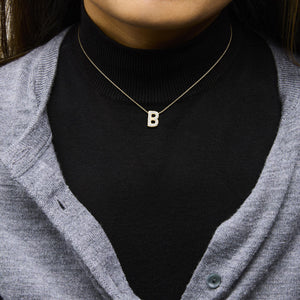 Yellow Gold Vermeil Diamond Accent "A-Z" Initial Bubble Pendant Necklace