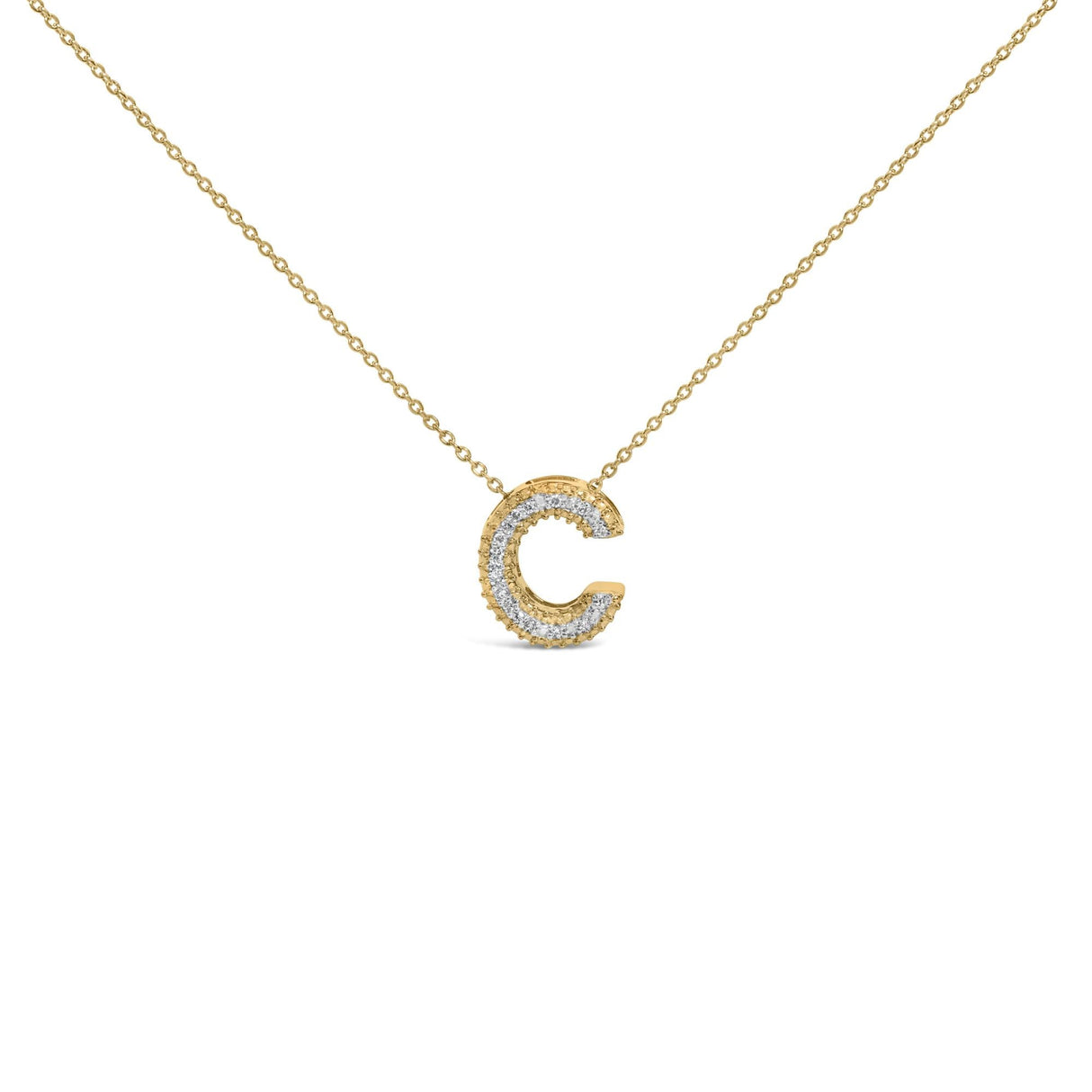 Yellow Gold Vermeil Diamond Accent "A-Z" Initial Bubble Pendant Necklace