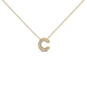 Yellow Gold Vermeil Diamond Accent "A-Z" Initial Bubble Pendant Necklace