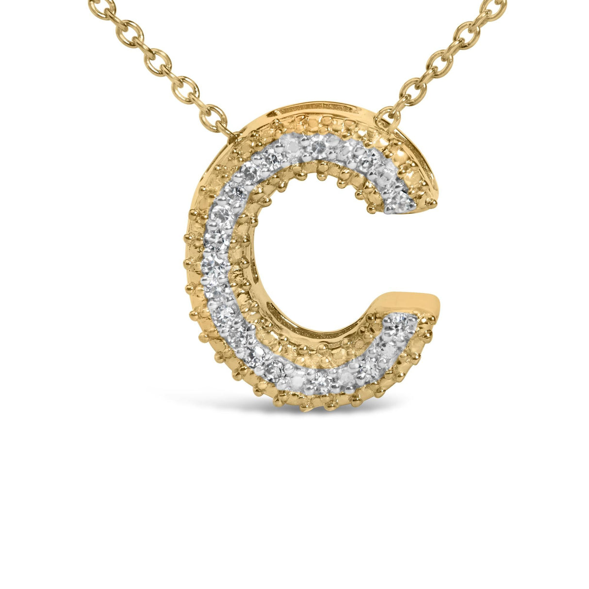 Yellow Gold Vermeil Diamond Accent "A-Z" Initial Bubble Pendant Necklace