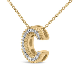 Yellow Gold Vermeil Diamond Accent "A-Z" Initial Bubble Pendant Necklace