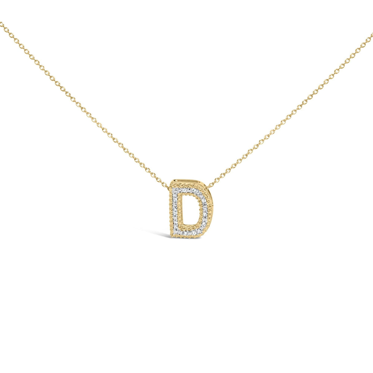Yellow Gold Vermeil Diamond Accent "A-Z" Initial Bubble Pendant Necklace