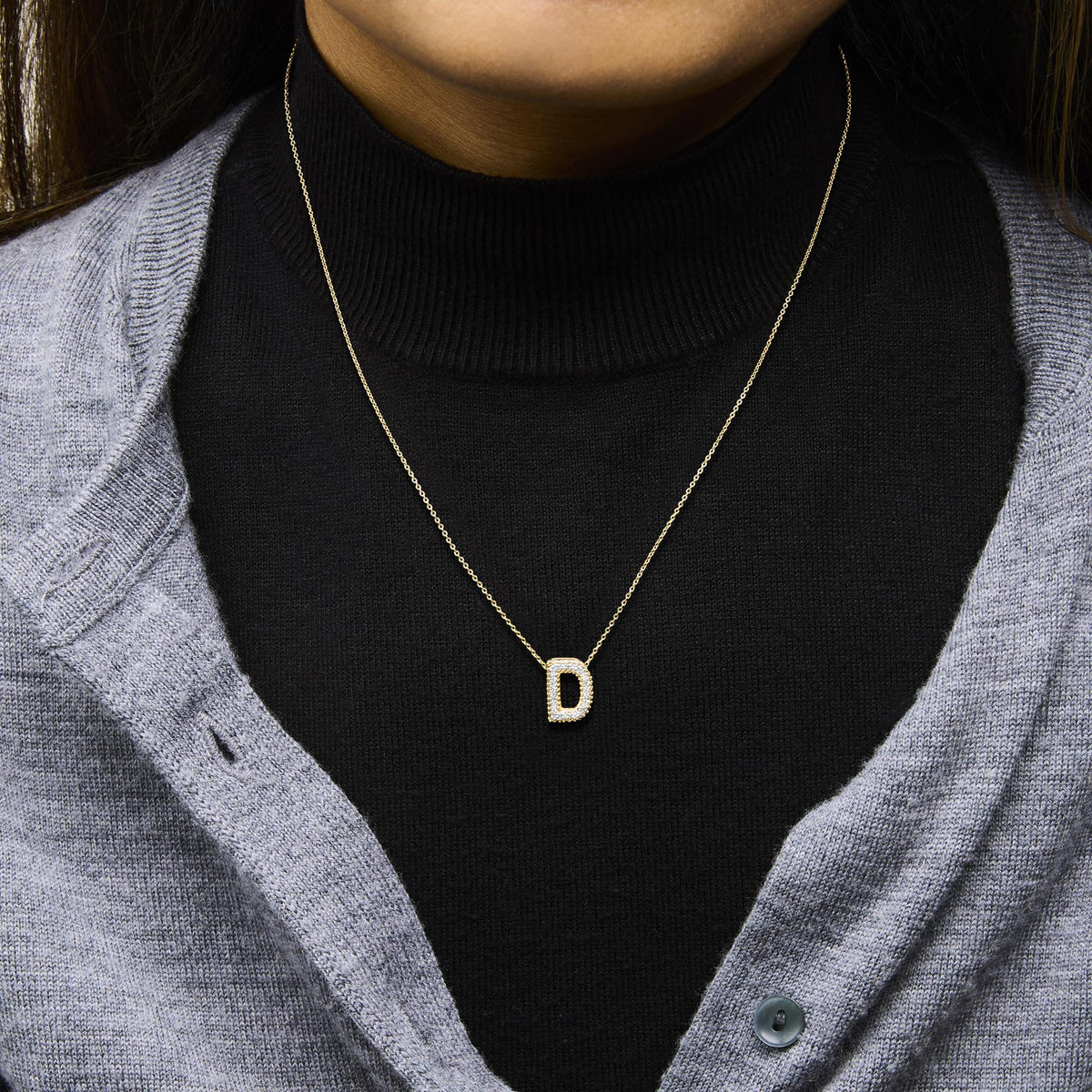 Yellow Gold Vermeil Diamond Accent "A-Z" Initial Bubble Pendant Necklace