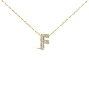 Yellow Gold Vermeil Diamond Accent "A-Z" Initial Bubble Pendant Necklace
