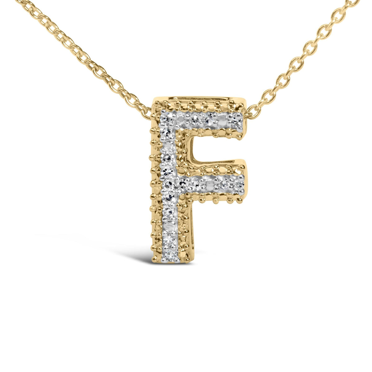 Yellow Gold Vermeil Diamond Accent "A-Z" Initial Bubble Pendant Necklace