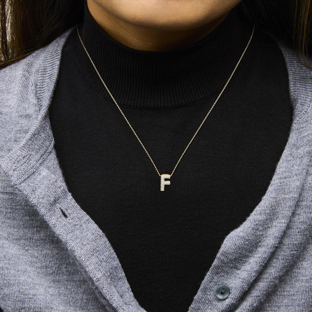 Yellow Gold Vermeil Diamond Accent "A-Z" Initial Bubble Pendant Necklace