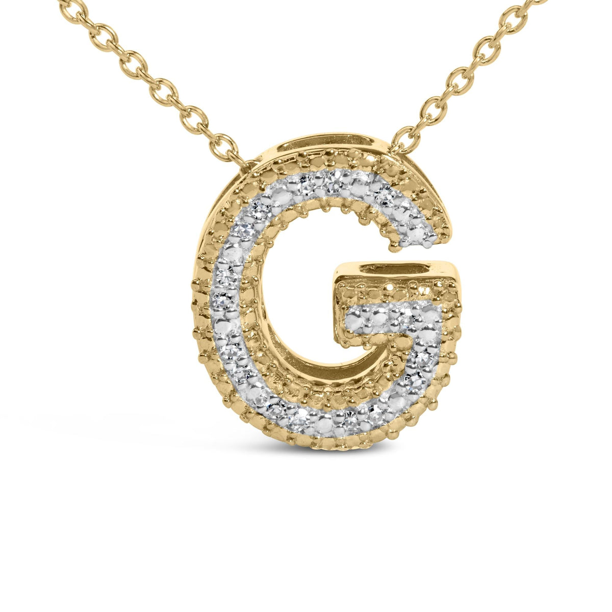 Yellow Gold Vermeil Diamond Accent "A-Z" Initial Bubble Pendant Necklace