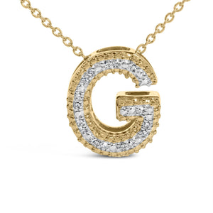 Yellow Gold Vermeil Diamond Accent "A-Z" Initial Bubble Pendant Necklace