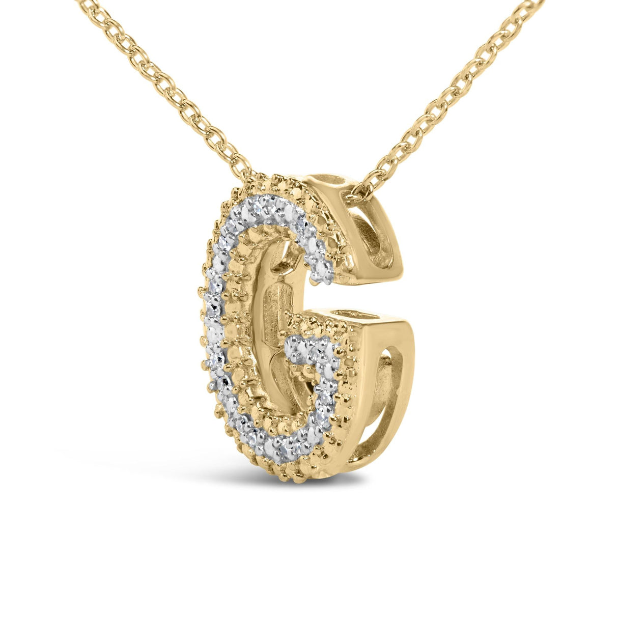 Yellow Gold Vermeil Diamond Accent "A-Z" Initial Bubble Pendant Necklace