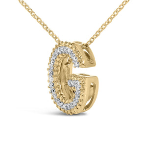 Yellow Gold Vermeil Diamond Accent "A-Z" Initial Bubble Pendant Necklace