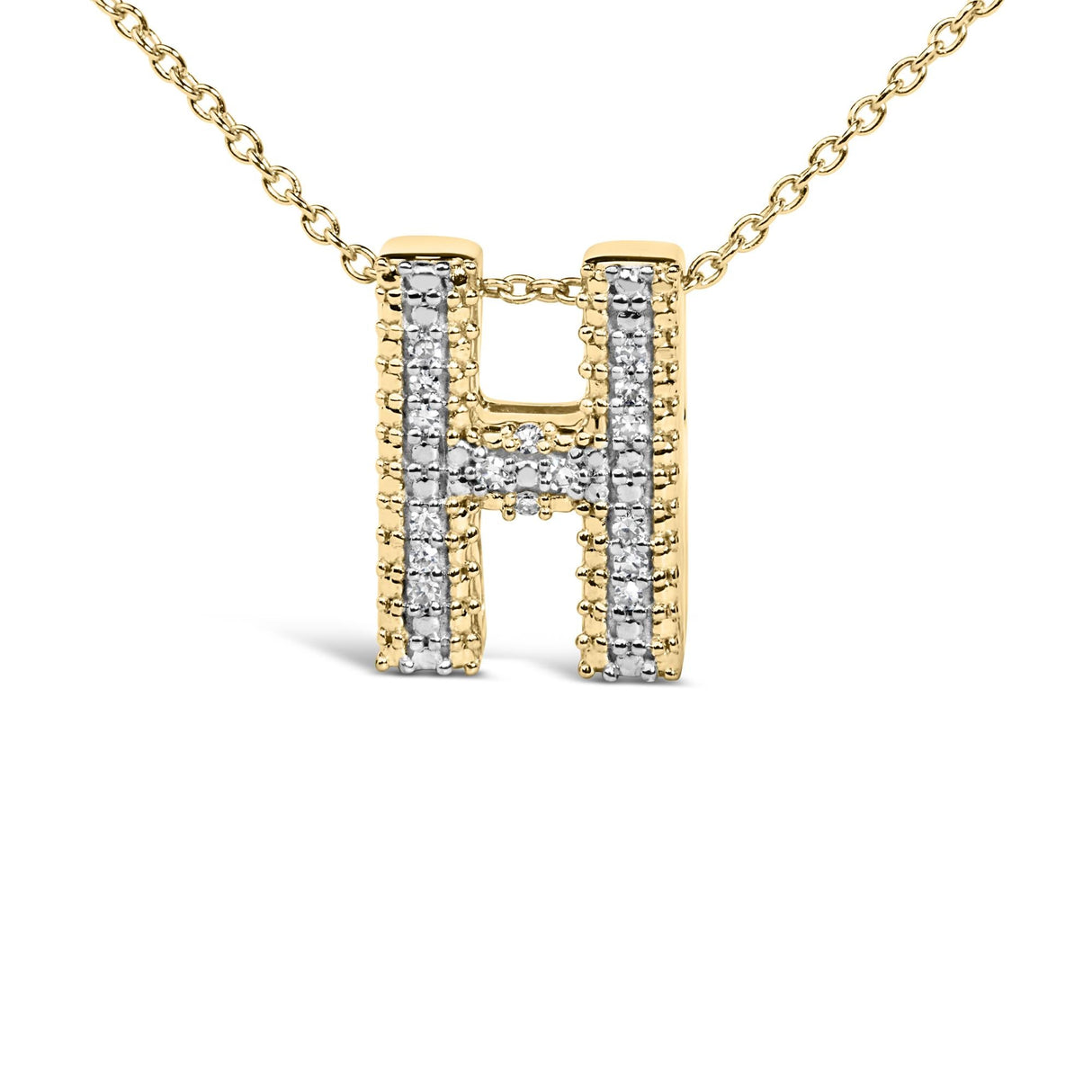 Yellow Gold Vermeil Diamond Accent "A-Z" Initial Bubble Pendant Necklace