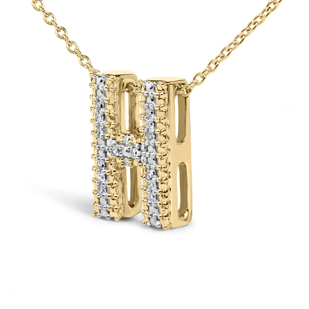 Yellow Gold Vermeil Diamond Accent "A-Z" Initial Bubble Pendant Necklace