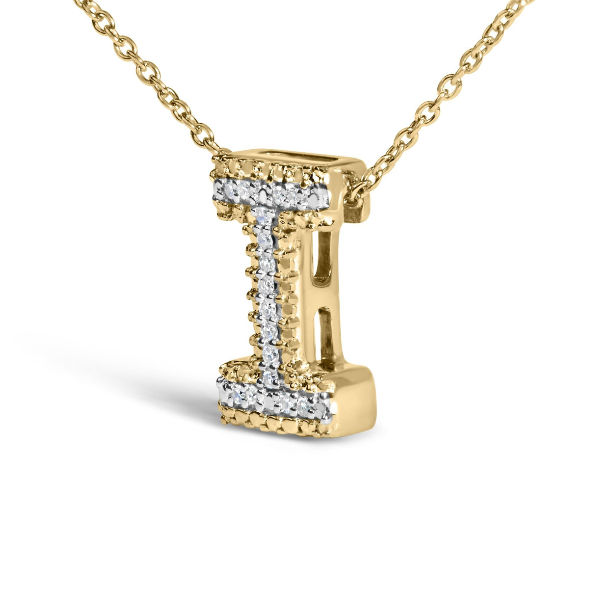 Yellow Gold Vermeil Diamond Accent "A-Z" Initial Bubble Pendant Necklace