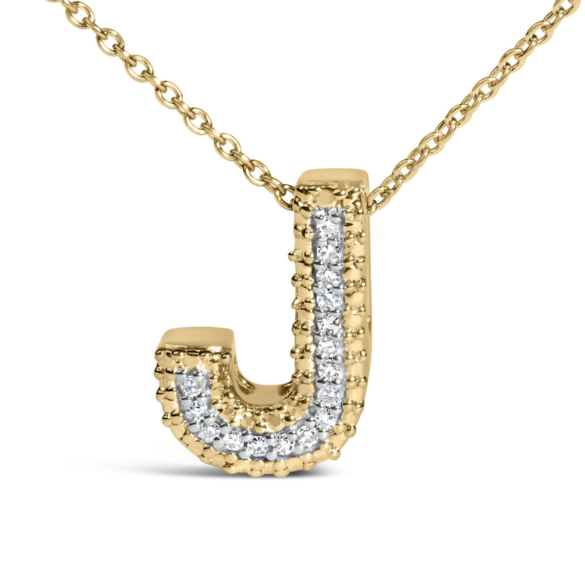 Yellow Gold Vermeil Diamond Accent "A-Z" Initial Bubble Pendant Necklace