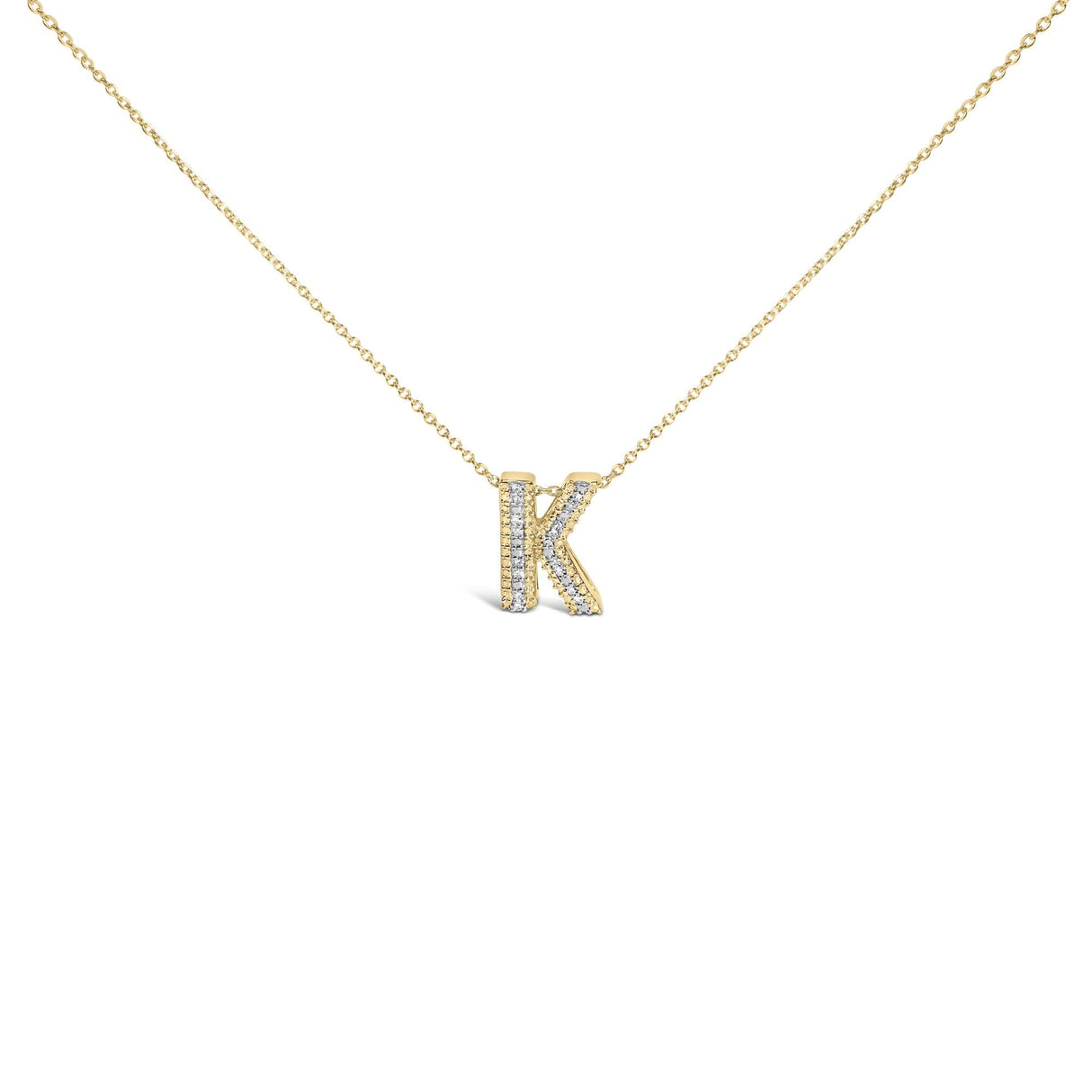 Yellow Gold Vermeil Diamond Accent "A-Z" Initial Bubble Pendant Necklace